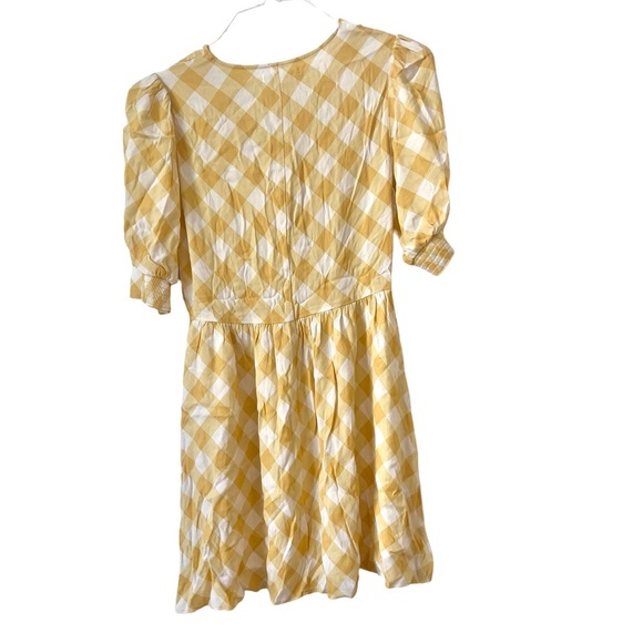 NEW Reformation Laylin Yellow White Gingham Checker Mini Dress Flare Large - Picture 9 of 9